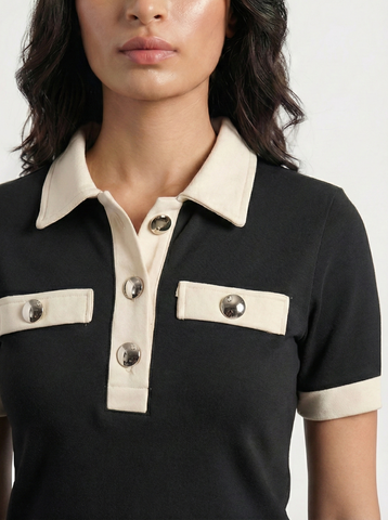 Black Contrast Trim Button Polo | Montivo Pakistan