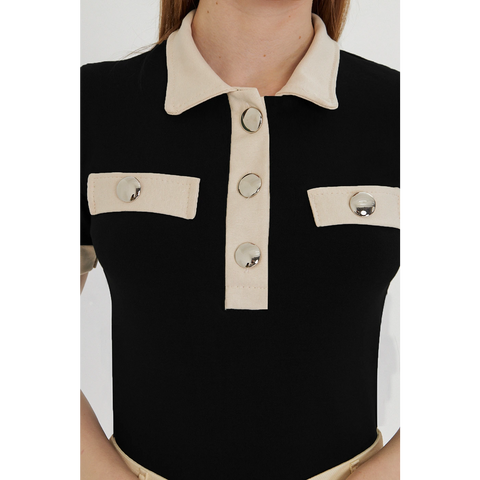 Black Contrast Trim Button Polo | Montivo Pakistan
