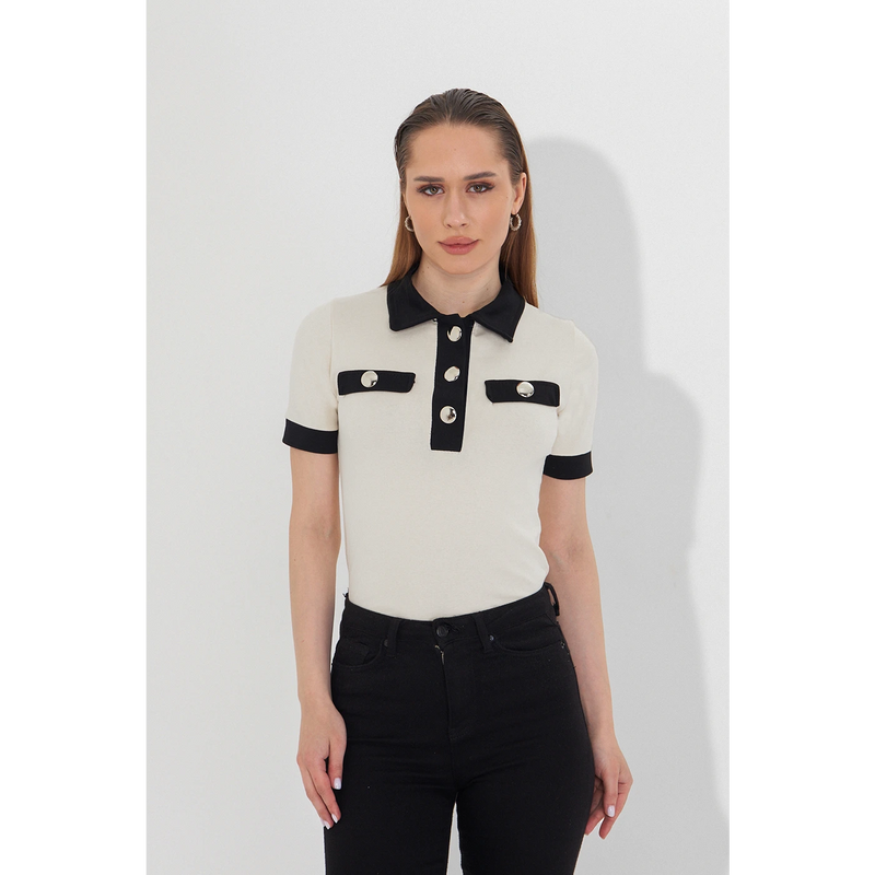 Ecru Contrast Trim Button Polo | Montivo Pakistan