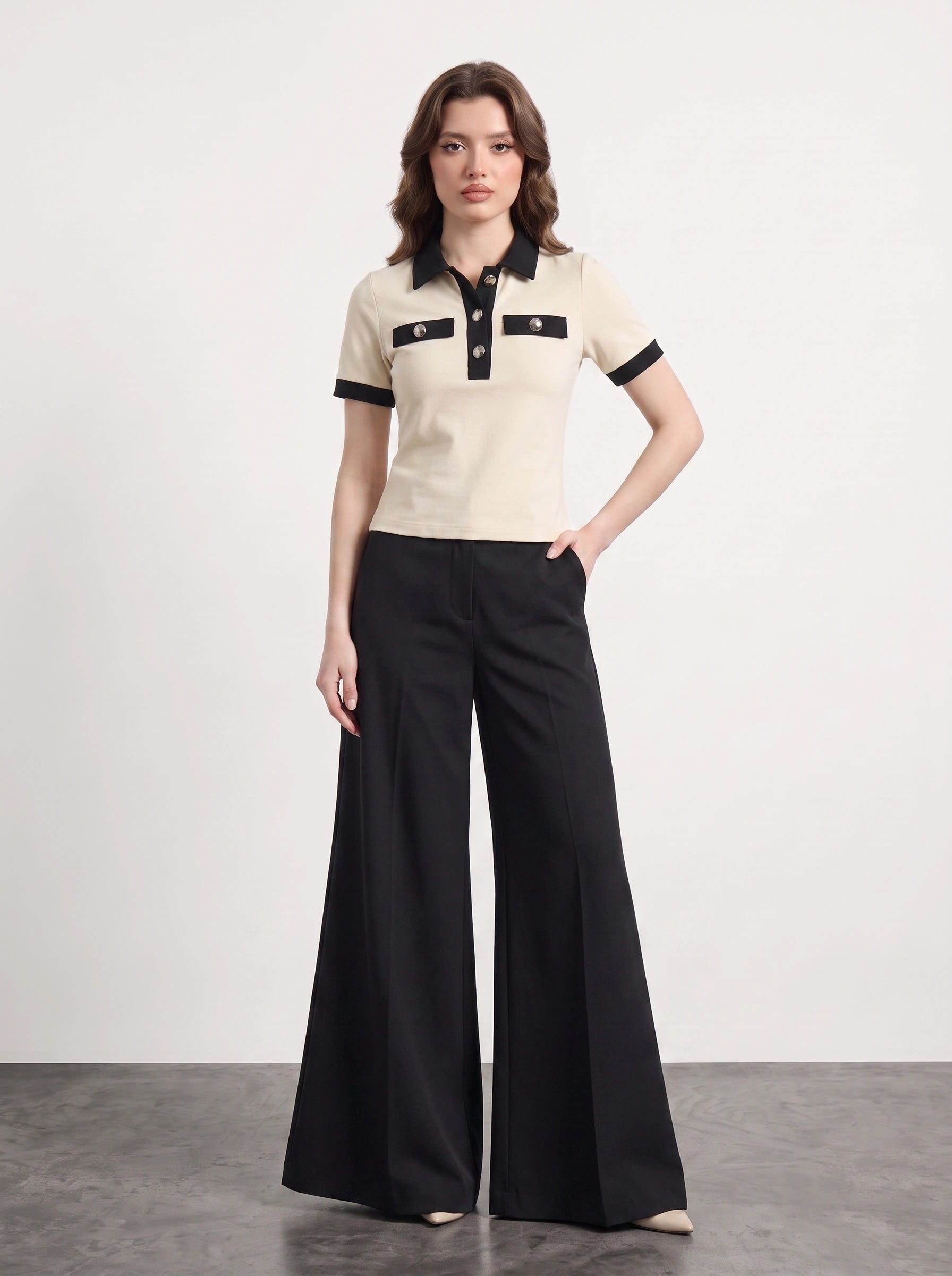 Ecru Contrast Trim Button Polo | Montivo Pakistan