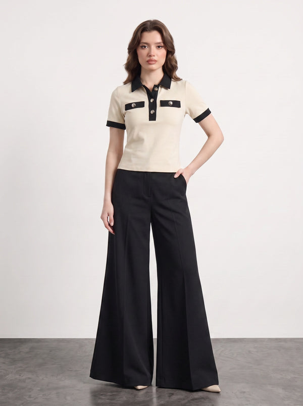 Ecru Contrast Trim Button Polo | Montivo Pakistan