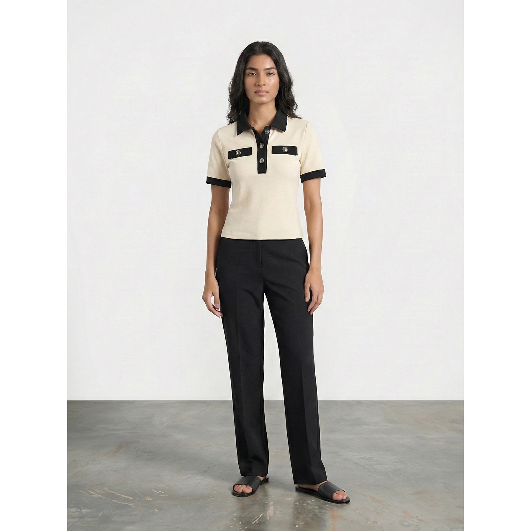 Ecru Contrast Trim Button Polo | Montivo Pakistan
