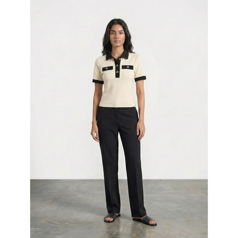 Ecru Contrast Trim Button Polo | Montivo Pakistan
