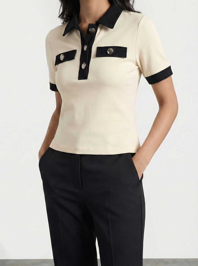 Ecru Contrast Trim Button Polo | Montivo Pakistan