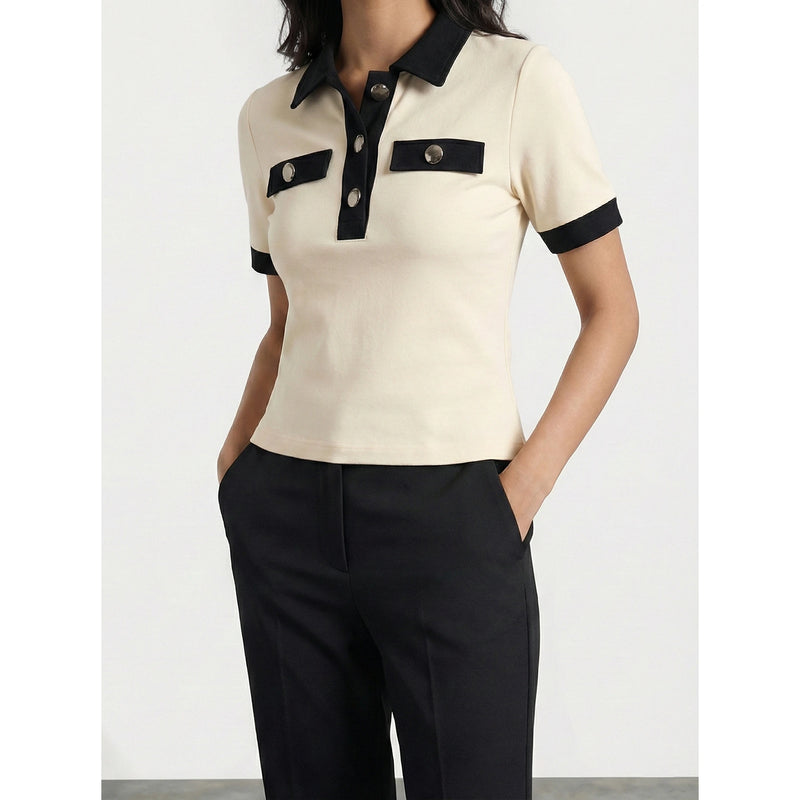 Ecru Contrast Trim Button Polo | Montivo Pakistan