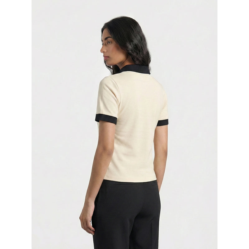 Ecru Contrast Trim Button Polo | Montivo Pakistan