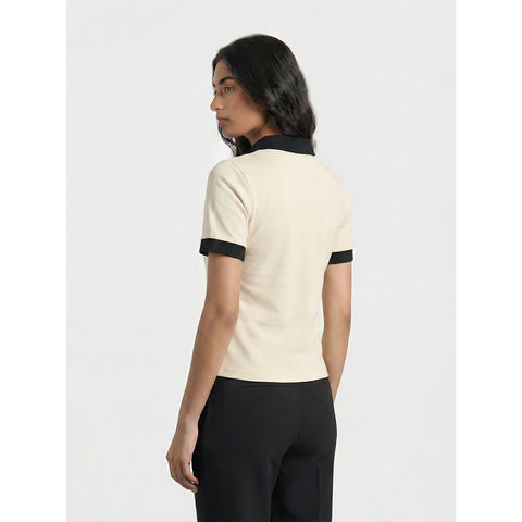 Ecru Contrast Trim Button Polo | Montivo Pakistan