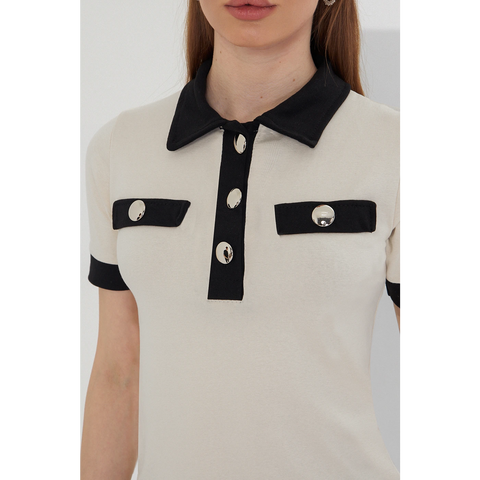 Ecru Contrast Trim Button Polo | Montivo Pakistan