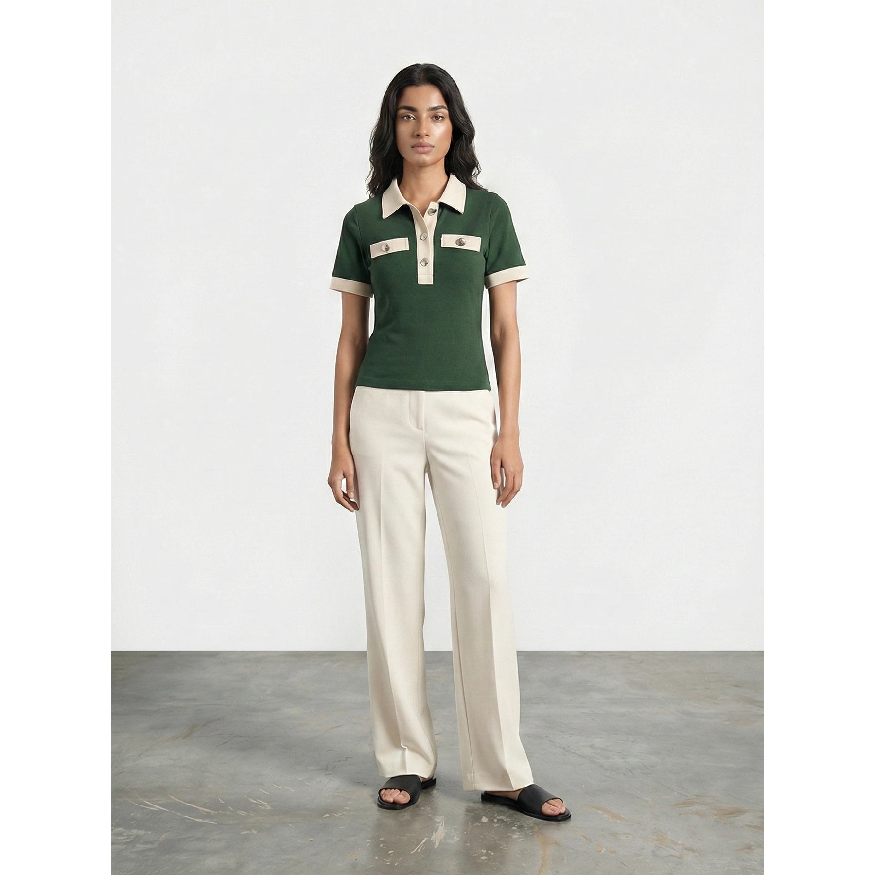 Green Contrast Trim Button Polo | Montivo Pakistan