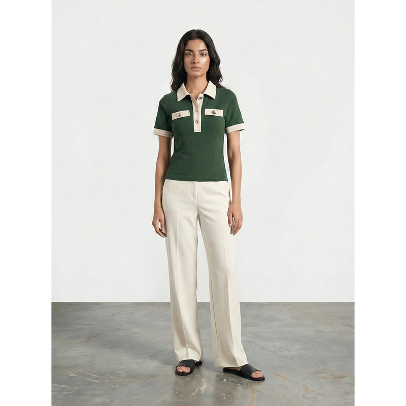 Green Contrast Trim Button Polo | Montivo Pakistan