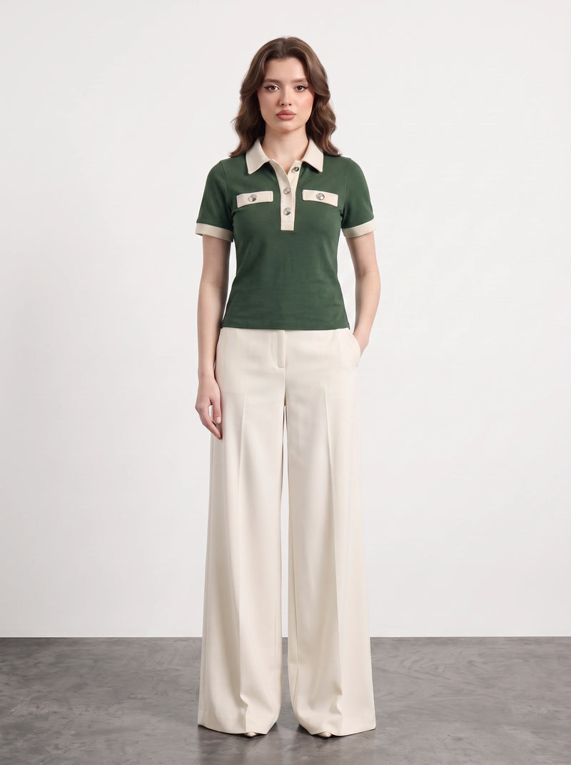 Green Contrast Trim Button Polo | Montivo Pakistan