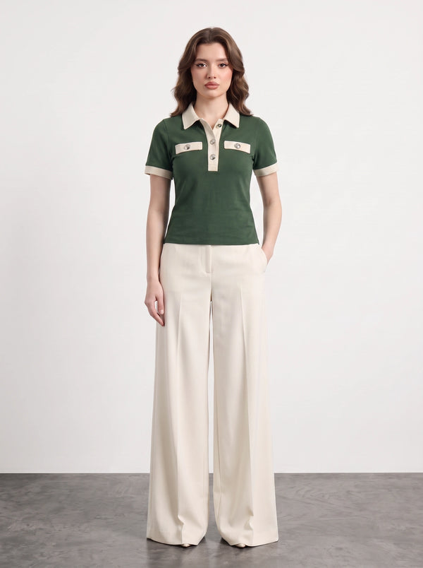 Green Contrast Trim Button Polo | Montivo Pakistan
