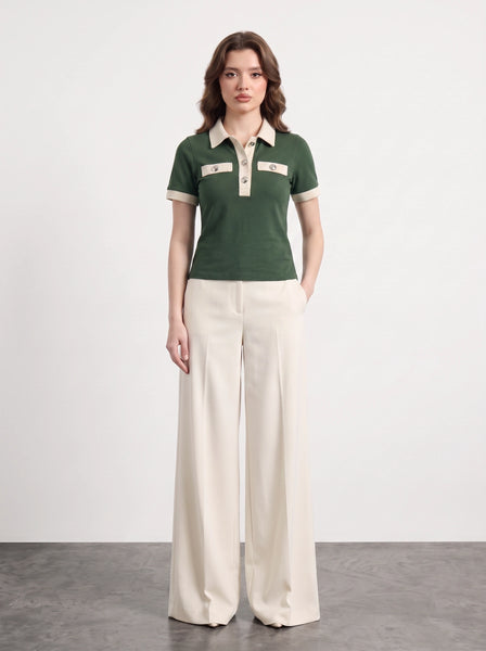 Green Contrast Trim Button Polo | Montivo Pakistan