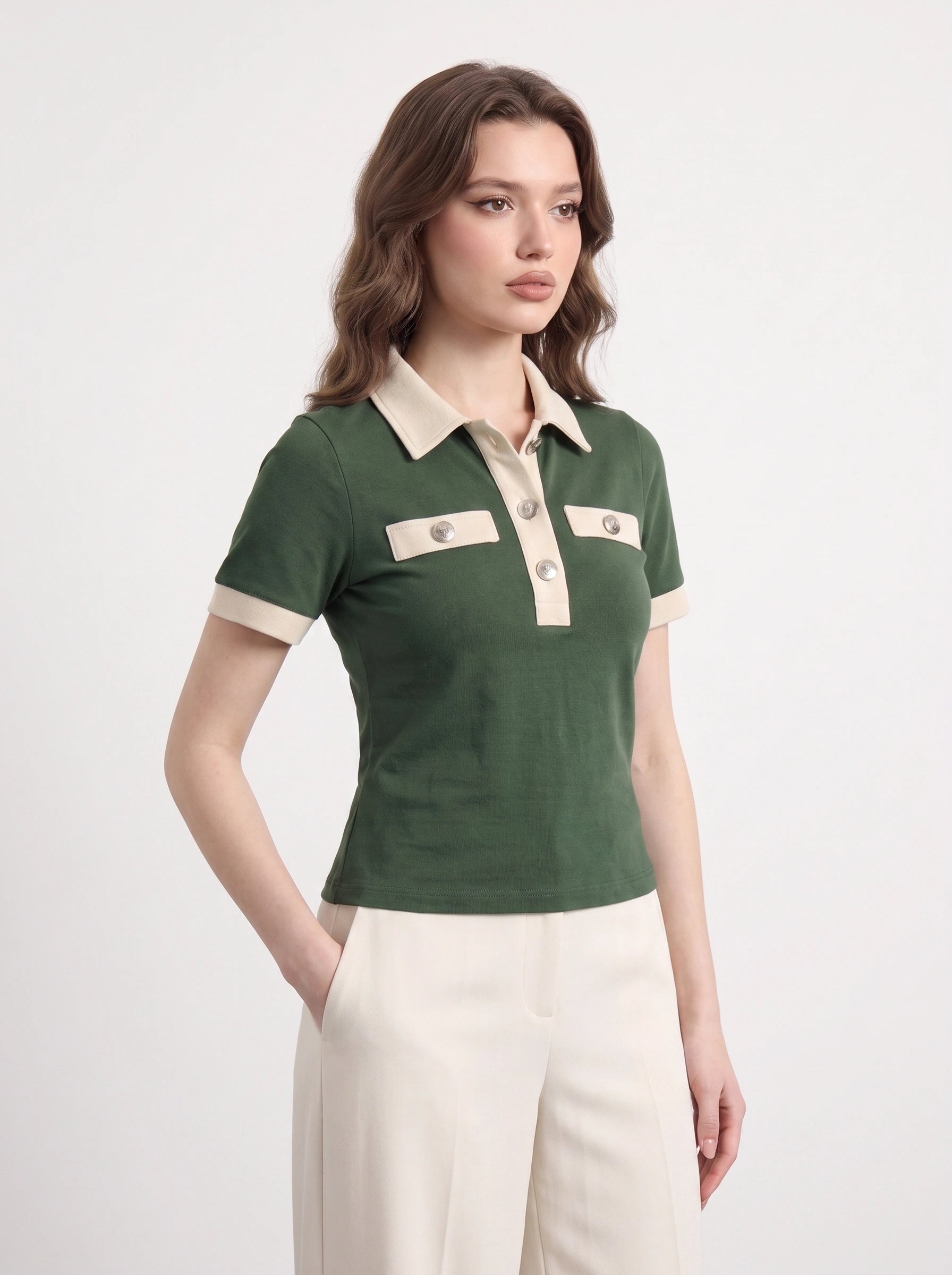 Green Contrast Trim Button Polo | Montivo Pakistan