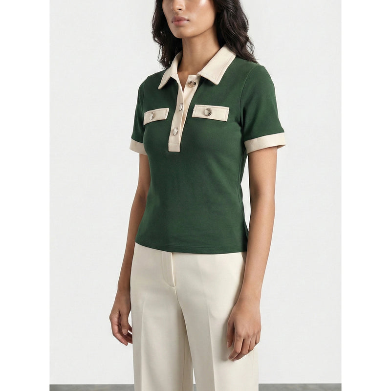 Green Contrast Trim Button Polo | Montivo Pakistan