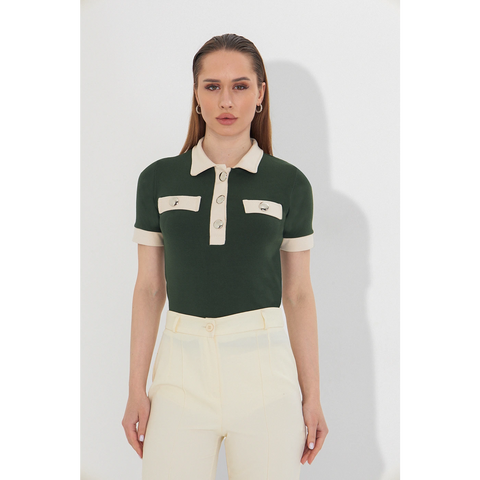 Green Contrast Trim Button Polo | Montivo Pakistan