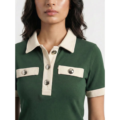 Green Contrast Trim Button Polo | Montivo Pakistan
