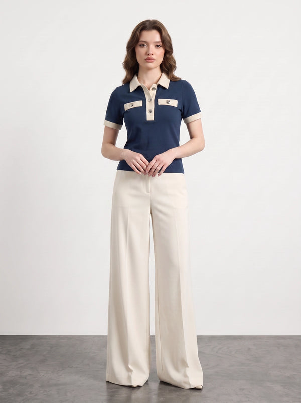 Blue Contrast Trim Button Polo | Montivo Pakistan