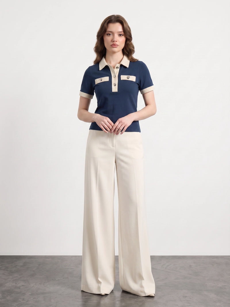 Blue Contrast Trim Button Polo | Montivo Pakistan