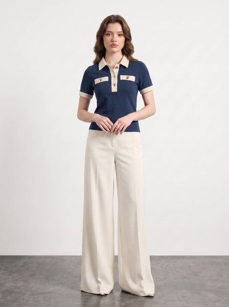 Blue Contrast Trim Button Polo | Montivo Pakistan