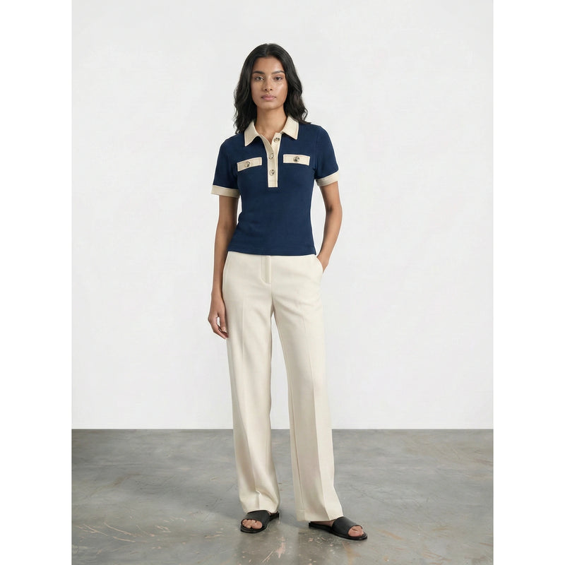 Blue Contrast Trim Button Polo | Montivo Pakistan