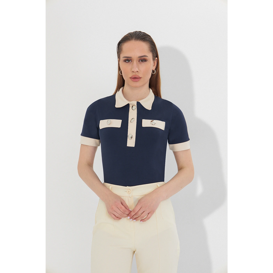 Blue Contrast Trim Button Polo | Montivo Pakistan