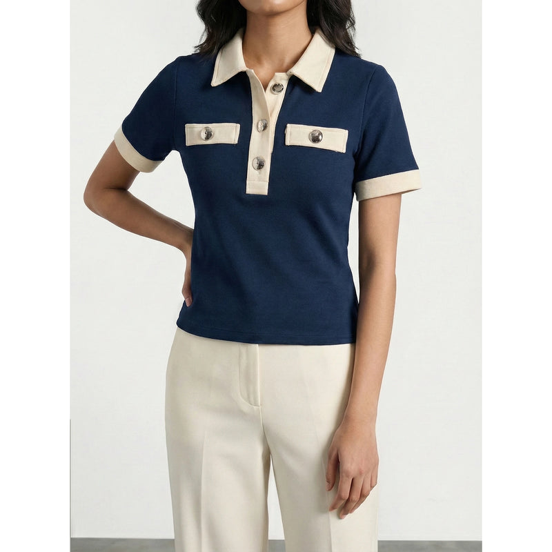 Blue Contrast Trim Button Polo | Montivo Pakistan