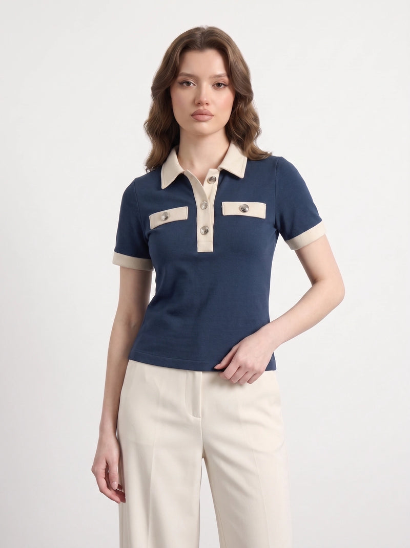 Blue Contrast Trim Button Polo | Montivo Pakistan
