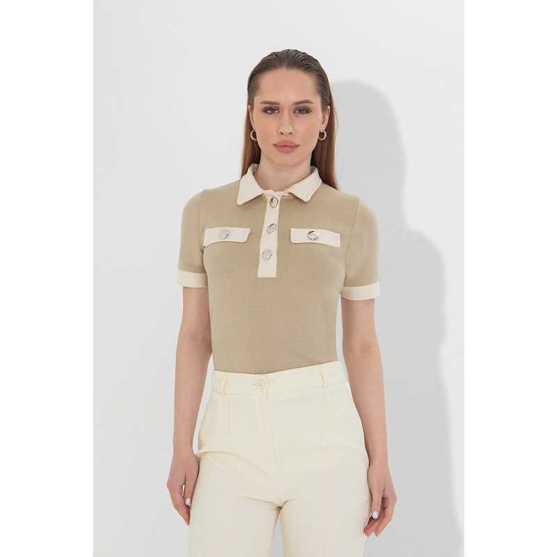 Beige Contrast Trim Button Polo | Montivo Pakistan