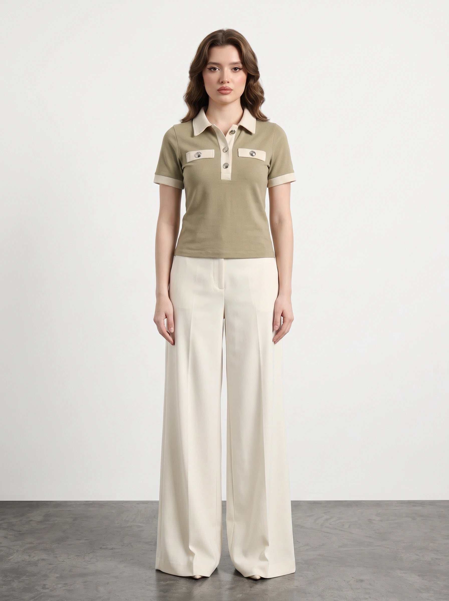 Beige Contrast Trim Button Polo | Montivo Pakistan