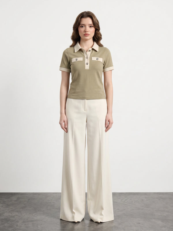Beige Contrast Trim Button Polo | Montivo Pakistan