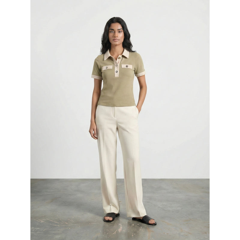 Beige Contrast Trim Button Polo | Montivo Pakistan