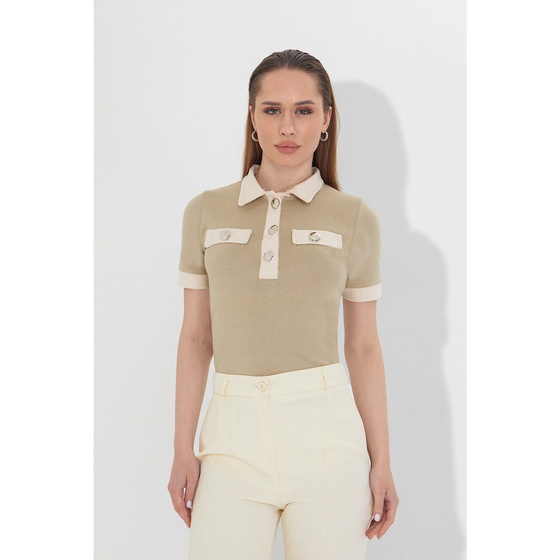 Beige Contrast Trim Button Polo | Montivo Pakistan