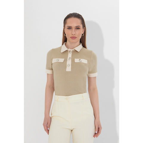 Beige Contrast Trim Button Polo | Montivo Pakistan