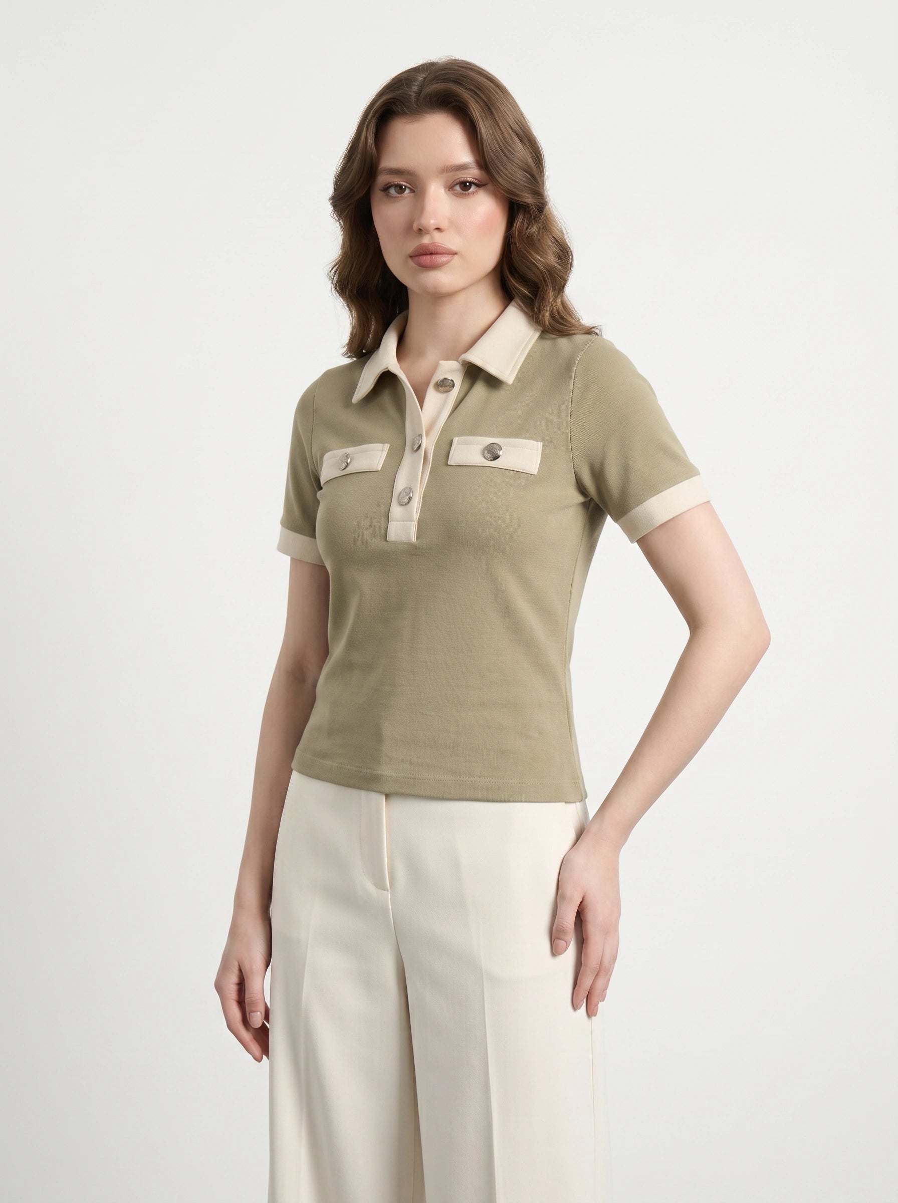 Beige Contrast Trim Button Polo | Montivo Pakistan