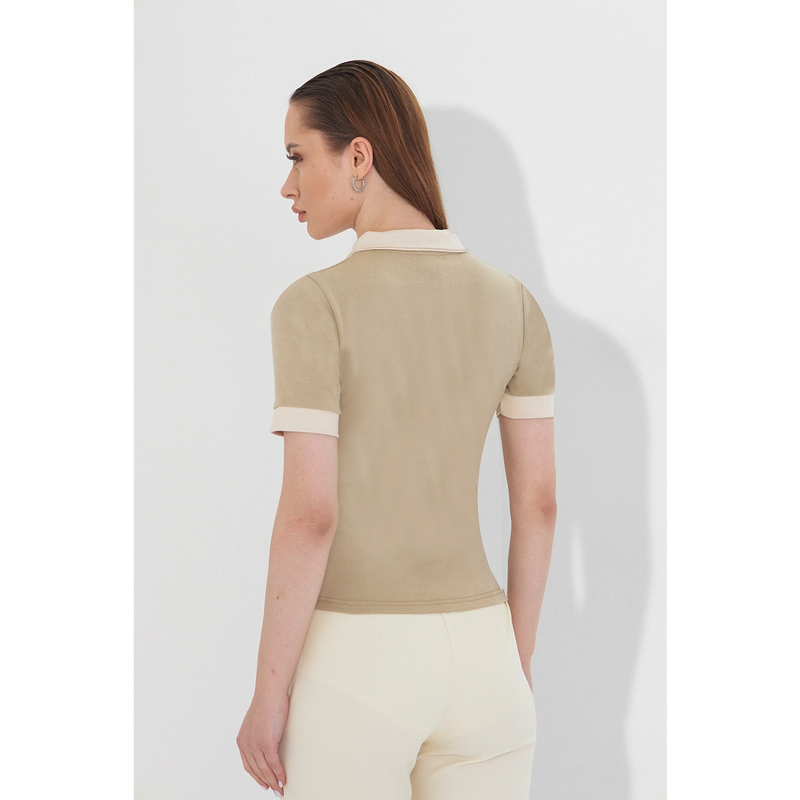 Beige Contrast Trim Button Polo | Montivo Pakistan