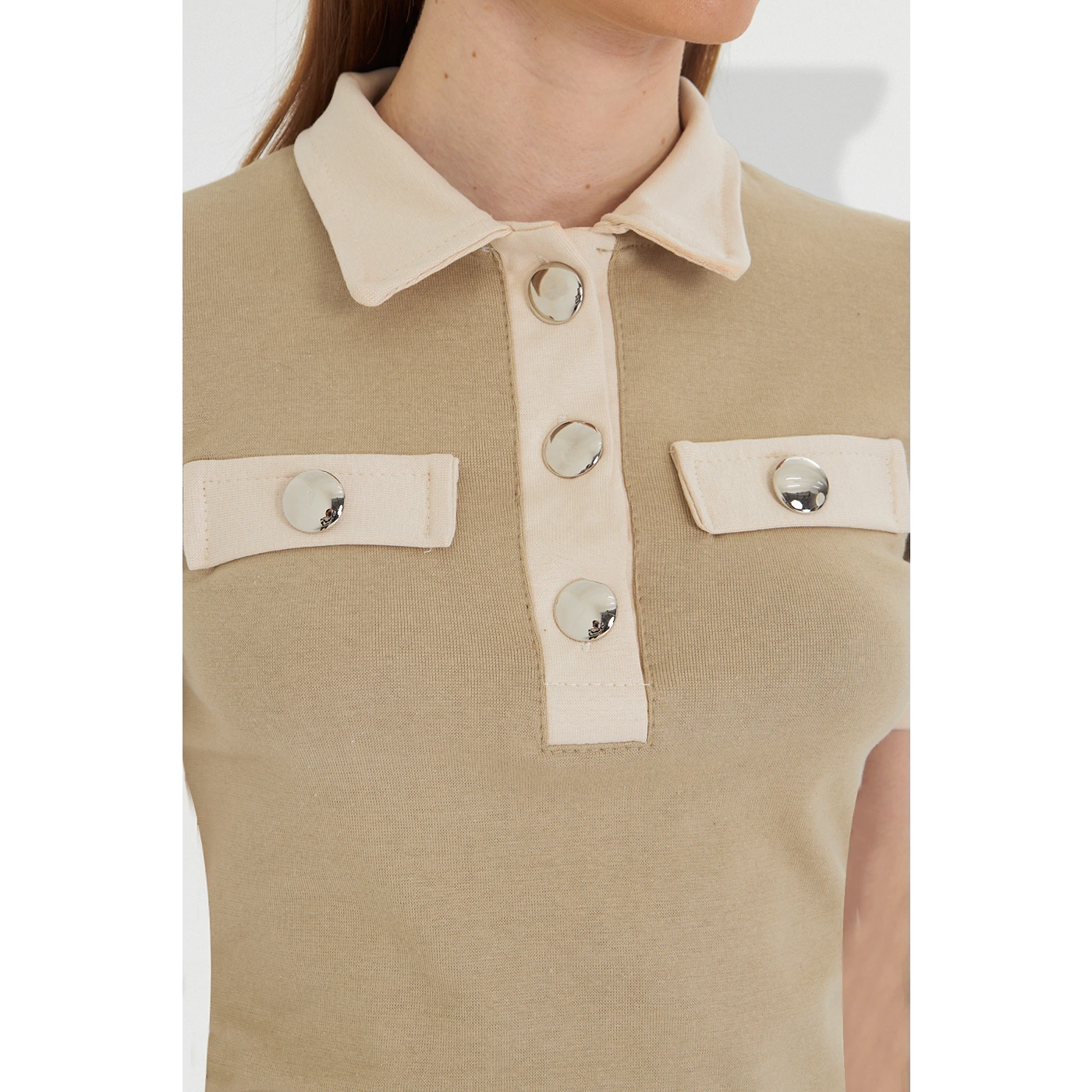Beige Contrast Trim Button Polo | Montivo Pakistan