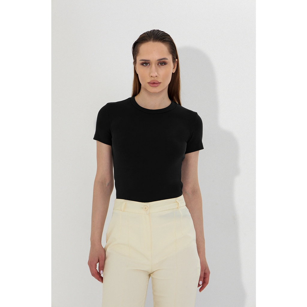 Black Ribbed Fitted Tshirt | Montivo Pakistan
