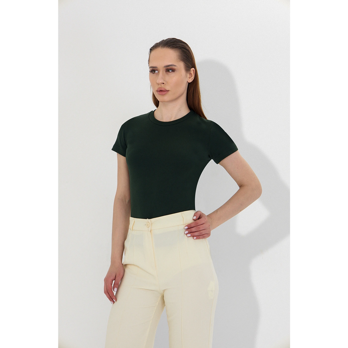 Green Ribbed Fitted Tshirt | Montivo Pakistan