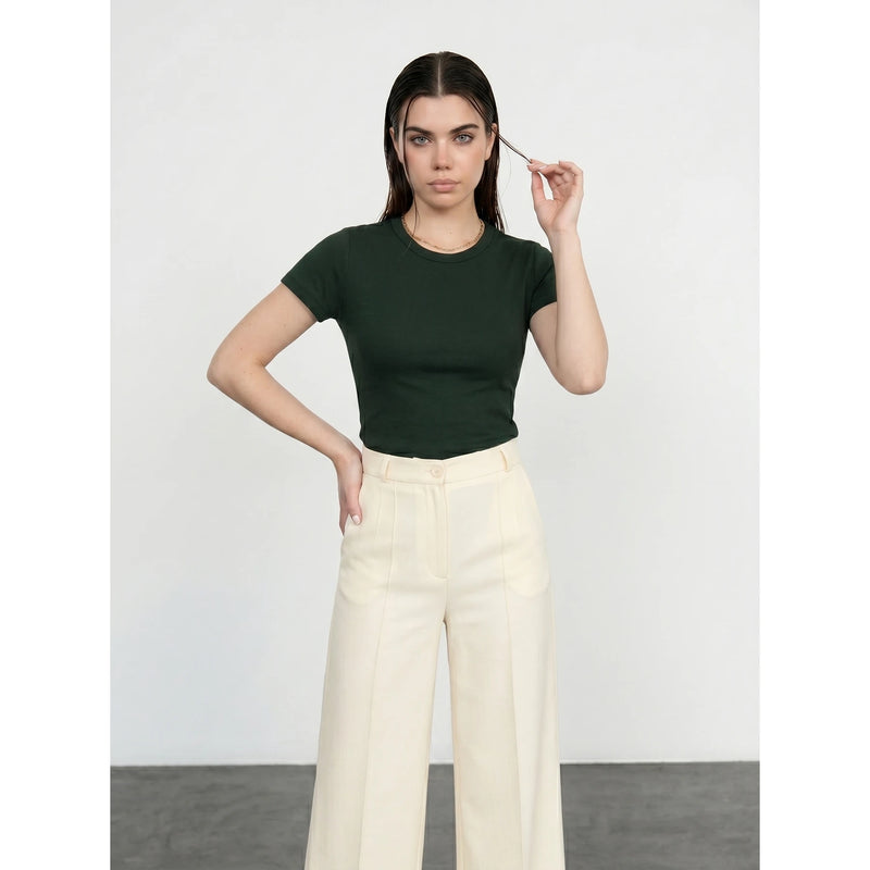 Green Ribbed Fitted Tshirt | Montivo Pakistan