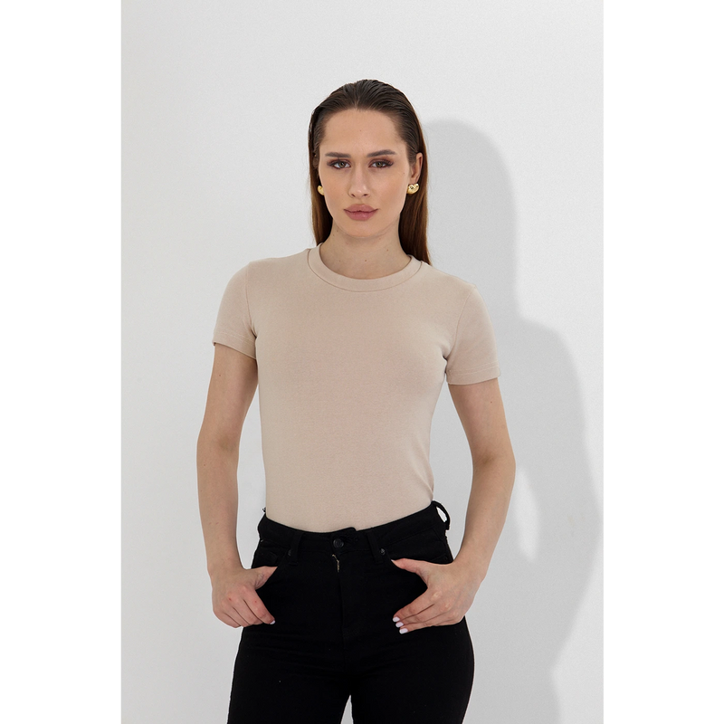 Beige Ribbed Fitted Tshirt | Montivo Pakistan