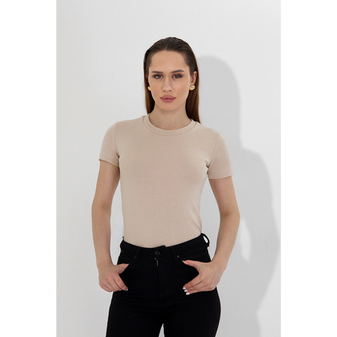 Beige Ribbed Fitted Tshirt | Montivo Pakistan