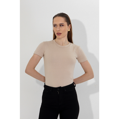 Beige Ribbed Fitted Tshirt | Montivo Pakistan