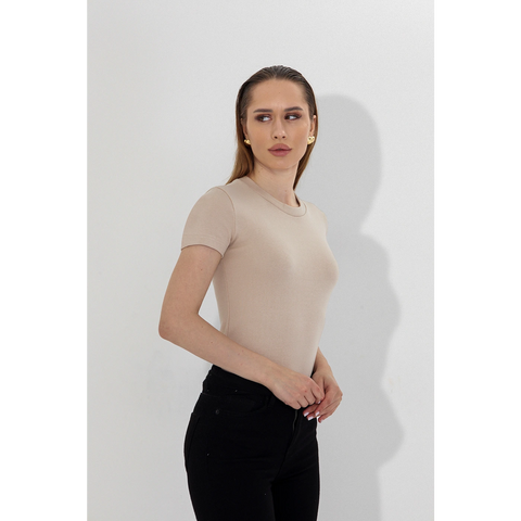 Beige Ribbed Fitted Tshirt | Montivo Pakistan