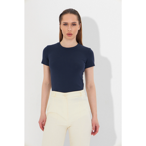 Blue Ribbed Fitted Tshirt | Montivo Pakistan