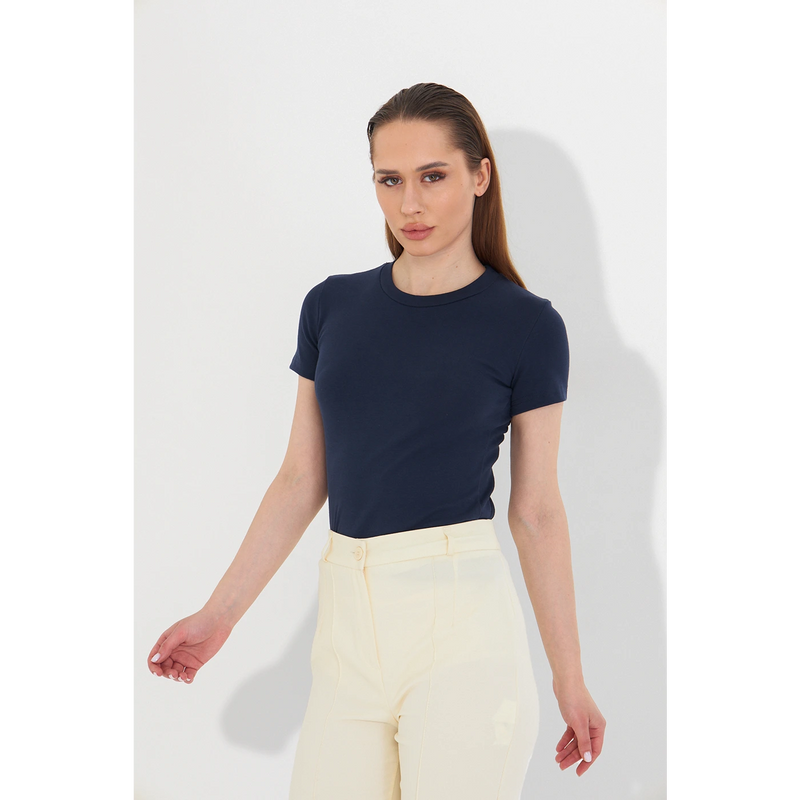 Blue Ribbed Fitted Tshirt | Montivo Pakistan