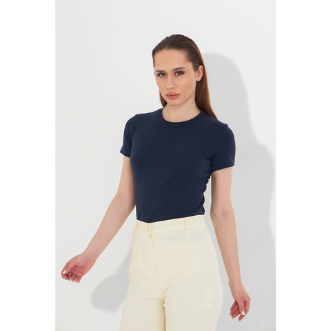 Blue Ribbed Fitted Tshirt | Montivo Pakistan