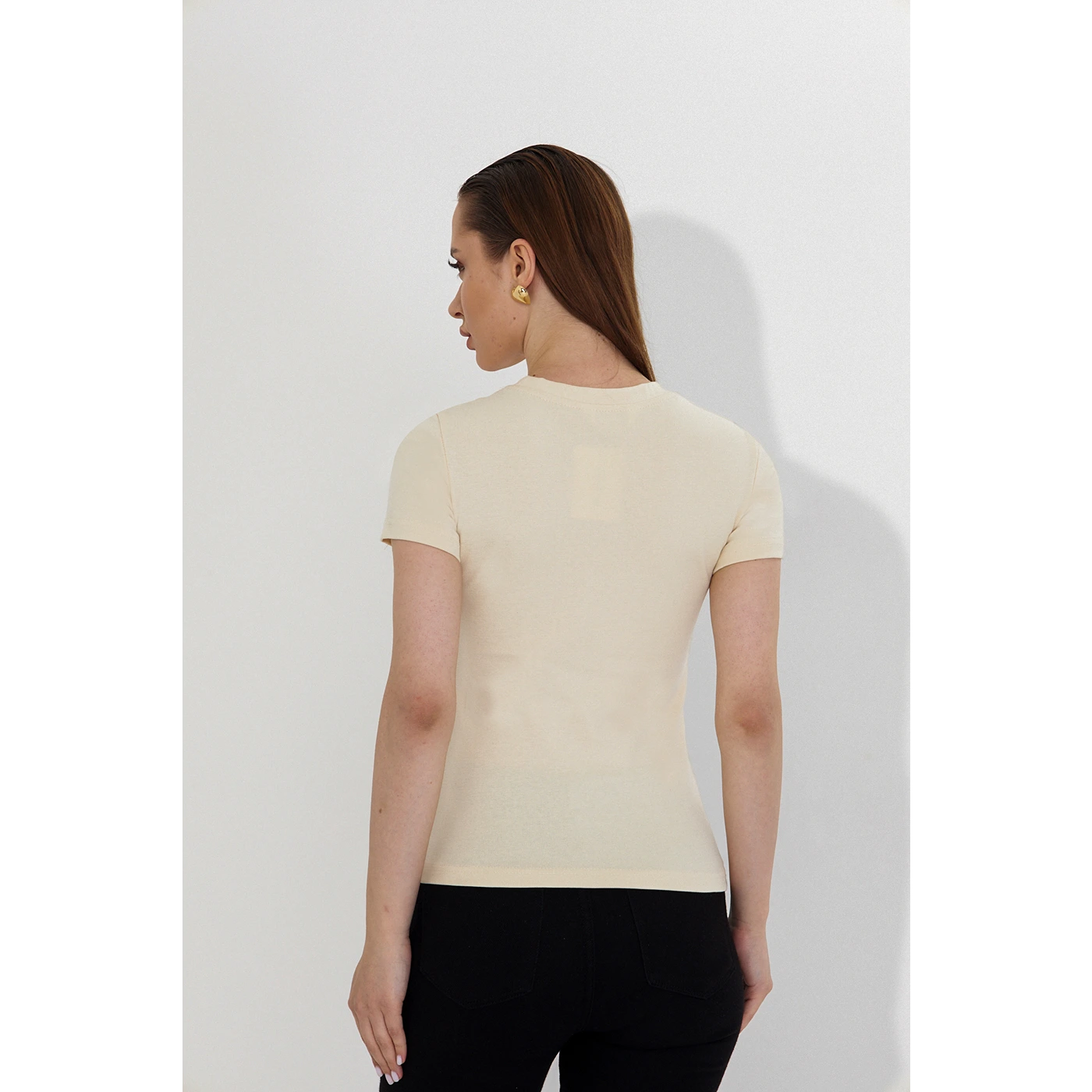 Ecru Ribbed Fitted Tshirt | Montivo Pakistan