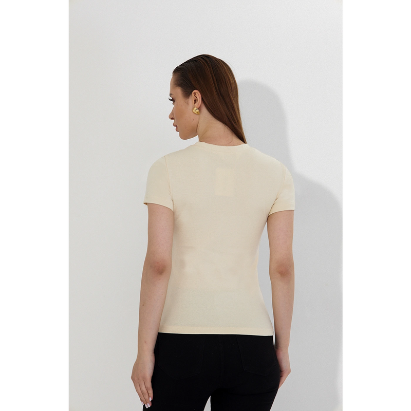 Ecru Ribbed Fitted Tshirt | Montivo Pakistan