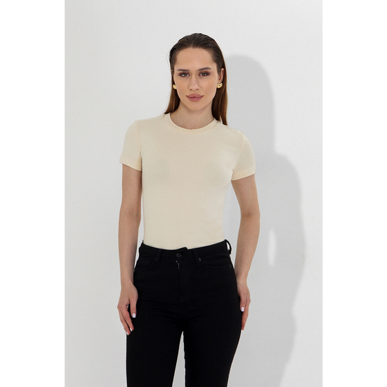 Ecru Ribbed Fitted Tshirt | Montivo Pakistan